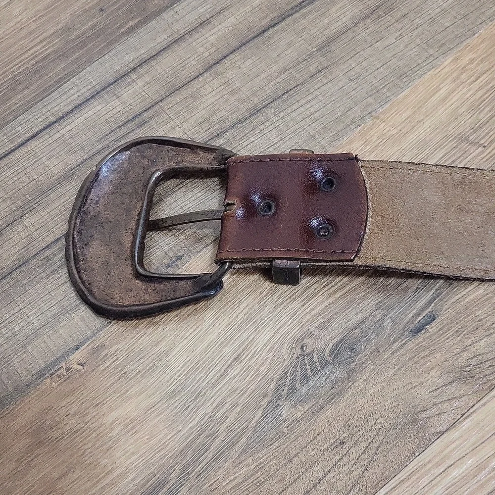 AXCESS Brown Embossed Floral Leather Belt Ornate Buckle & Tongue End